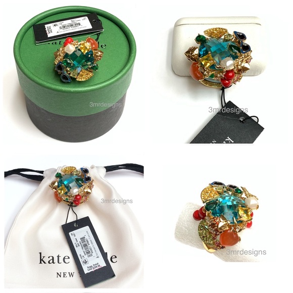 NWT Kate Spade ♠️ SWEET TREASURES 12-K Gold Plated Glass Pearl/CZ Crystals Ring - Picture 3 of 12